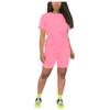 Women's 2 Piece Casual Sports Solid Color Suit Short Sleeve Top And Pants Set