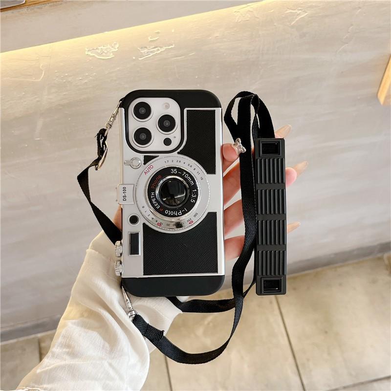 3D Retro Camera Phone Case IPhone 16 Pro Max 17 14 13 S25 S24 Ultra Full Cover Shockproof PC With Strap