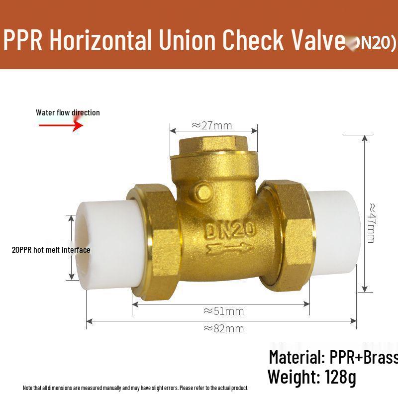 Copper Horizontal Bathroom Double Backflow One-Way Check Valve, Household Water Pipe Fittings, Non-Return Valve, 4/6 inch (DN20/25).