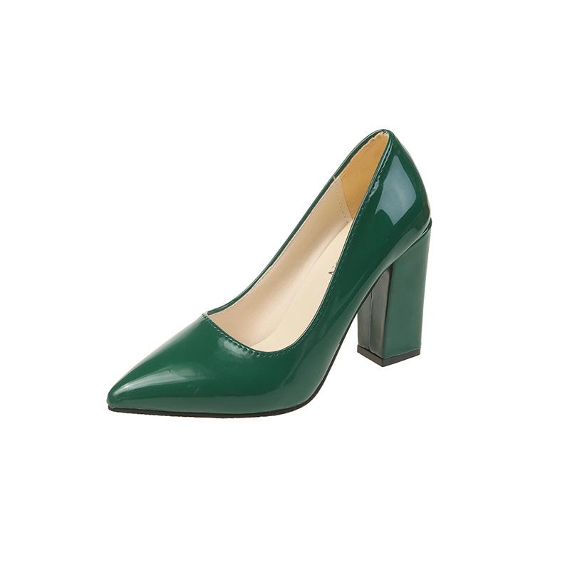 Large size high heels women's autumn new sexy thick heel pointed single shoes shallow mouth patent leather one pedal