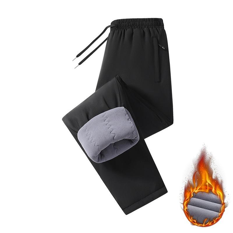 Warm Winter Men's Straight Pants Double-deck Knee Pads Windproof Warm Cotton-Padded Pants Trousers Elastic Thick Thermal Sweatpants