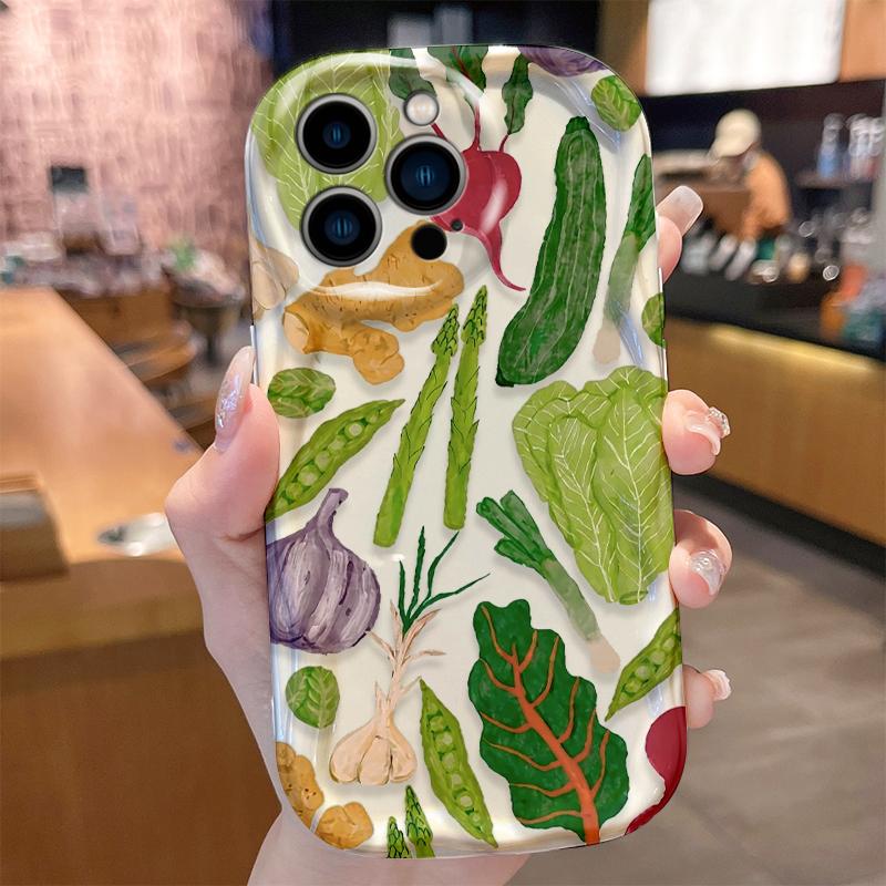 Watercolor Fresh Vegetables Garlic Ginger Case for iPhone 17 16 E 15 14 13 12 Mini 11 Pro Max 8 7 Plus Silicone Covers Funda