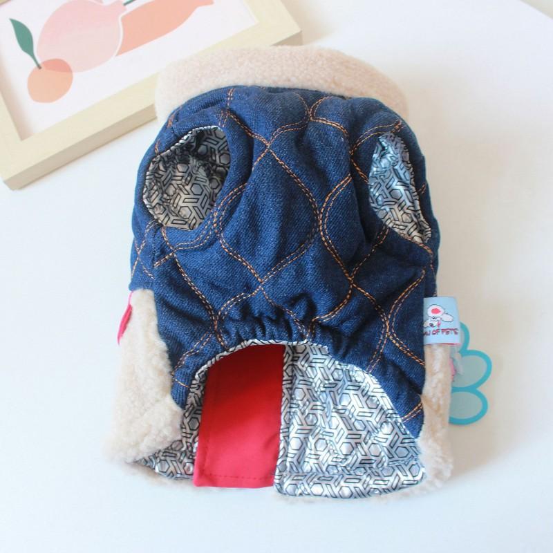 Thick Denim Dog Sweater Small Breeds Winter Warm Cotton Pet Clothing With Leash Hole