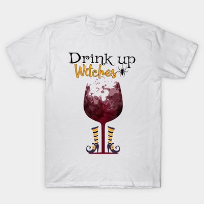 T Shirt Women Drink Up Witches Funny Halloween Saying Wine Gift Harajuku Print Kawaii Tshirt Summer Short Sleeve Female T-Shirt Top Tee