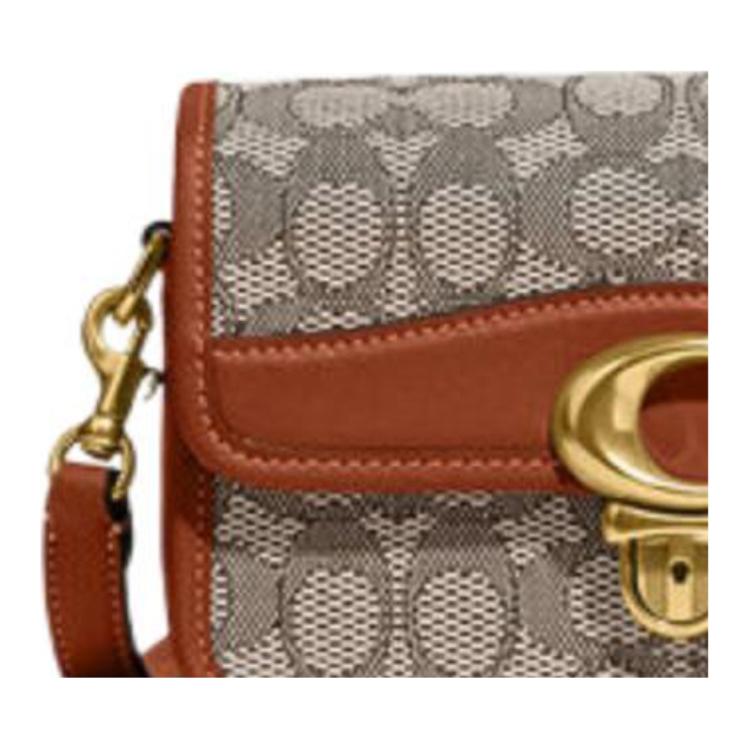 New COACH Studio Cow Leather Patchwork With Fabric Messenger Bag Crossbody Bag Shoulder Bag Women's Gray & Brown CJ249-B4TA7