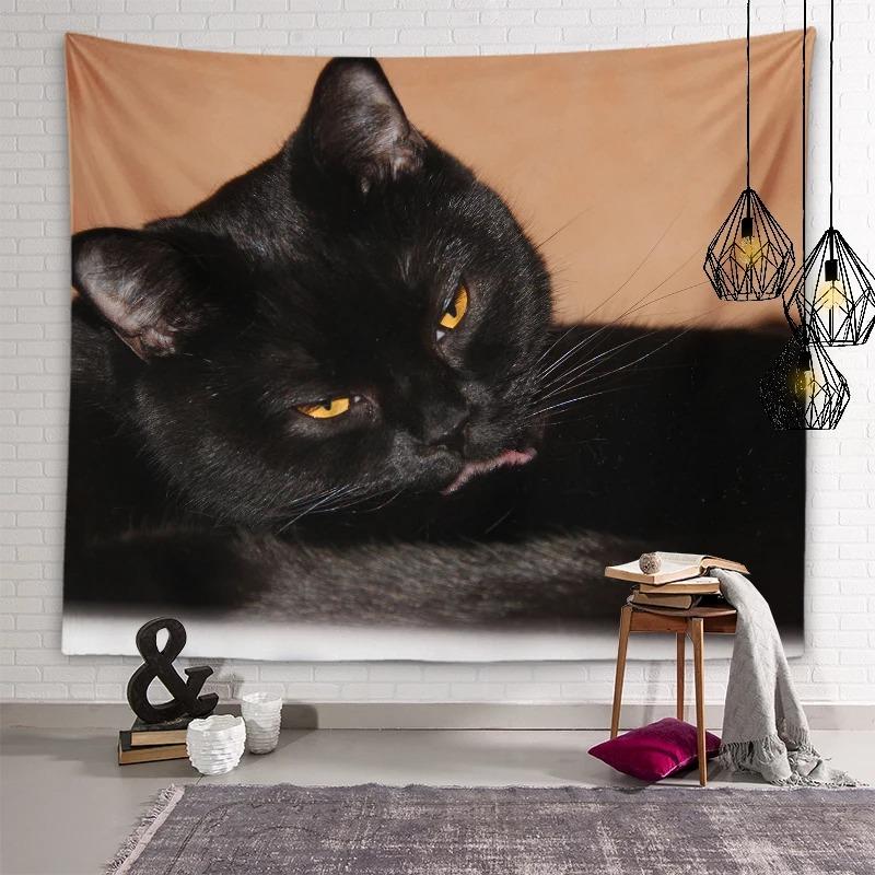 Украшение стены дома Гобелен Красивый кот Подвесной Ткань Офис Гостиная Гобелен 100x75cm — фото 7