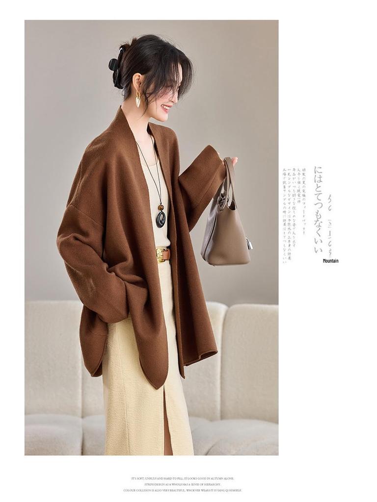 Woll-Cardigan-Übermantel - Damen Locker Einfarbig Gestrickt für Herbst/Winter 2025