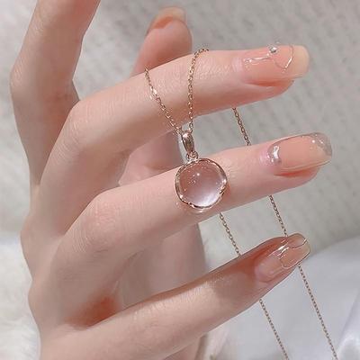 Women's Silver Cherry Crystal Glass Bead Rose Gold Necklace
