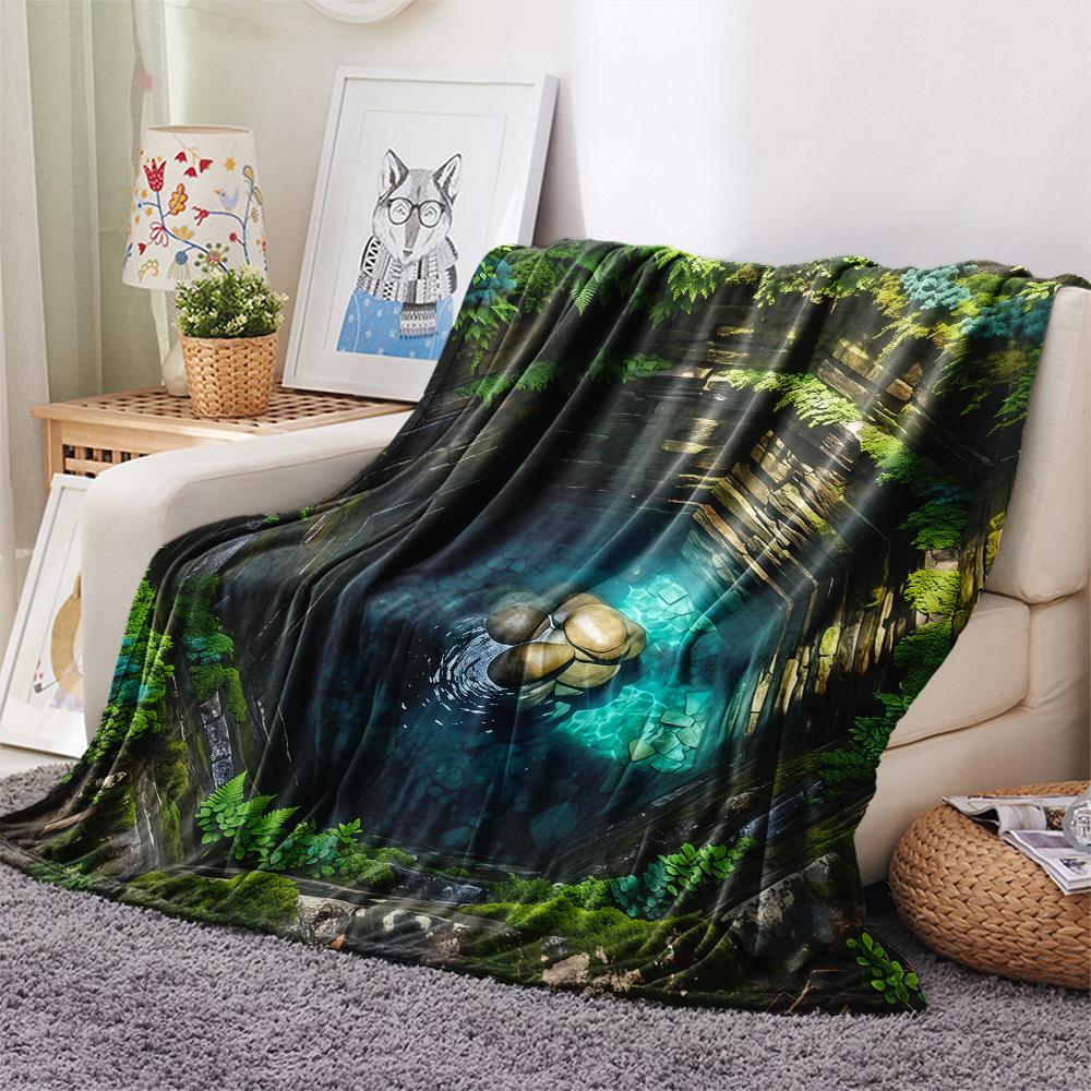 1PC Visual effects  Print FlAannel Blanket, High quality Comfortable for All Seasons, Home Decor, Warmth and Comfort
