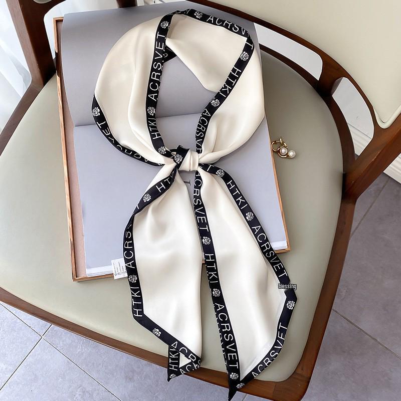 Korean Polka Dot Skinny Scarf: Imitation Silk Spring/Summer Neck Scarf & Headband Tie for Women
