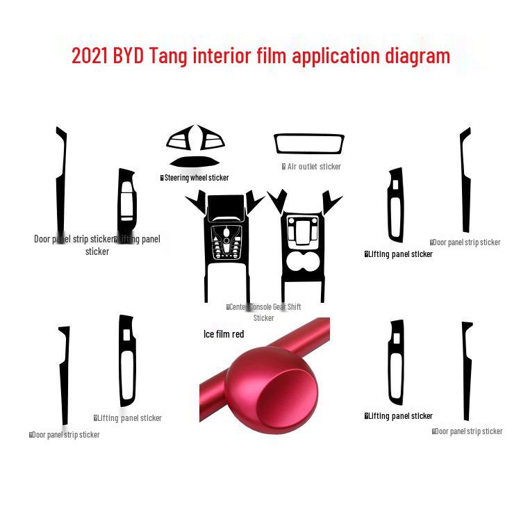 2021 BYD Tang Carbon Fiber Interior Stickers for Console, Gear Lever, and Door Protection.