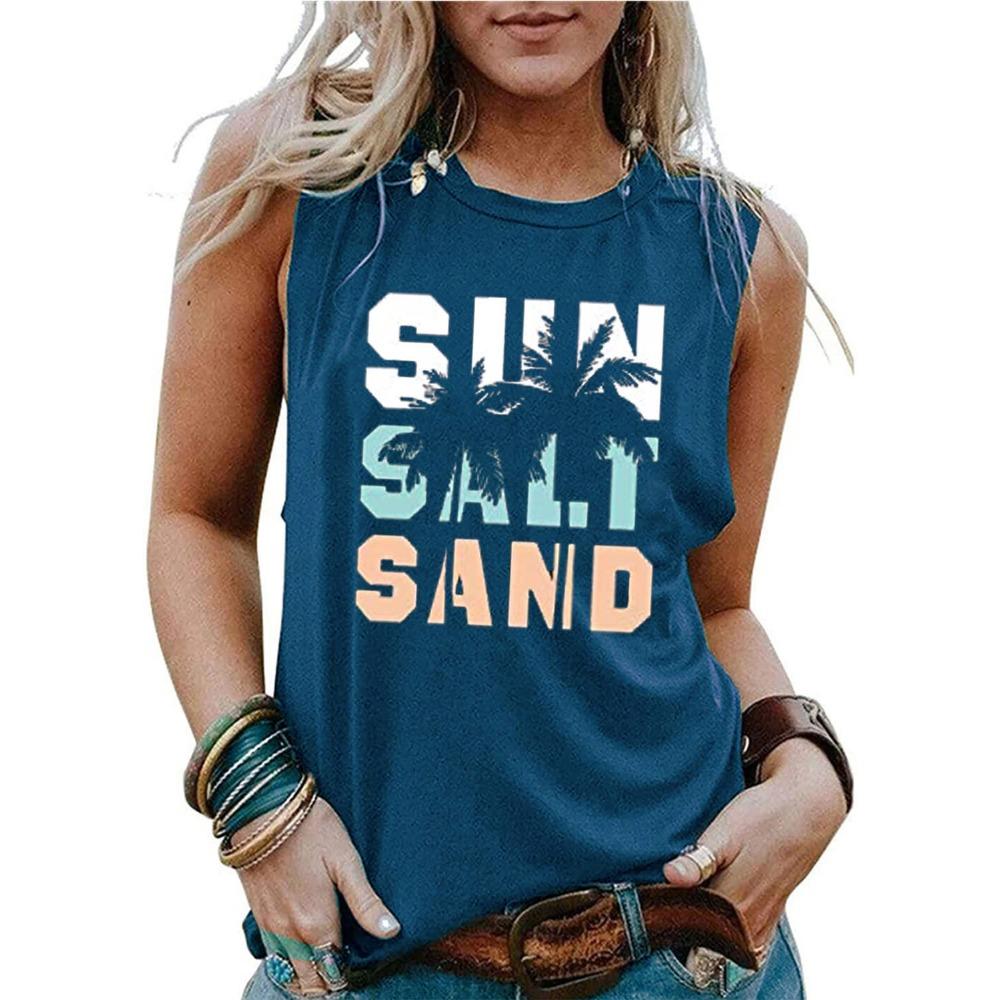 Summer women's loose and personalized dream catcher mesh printed sleeveless vest top T-shirt comfortable sleeveless sweater
