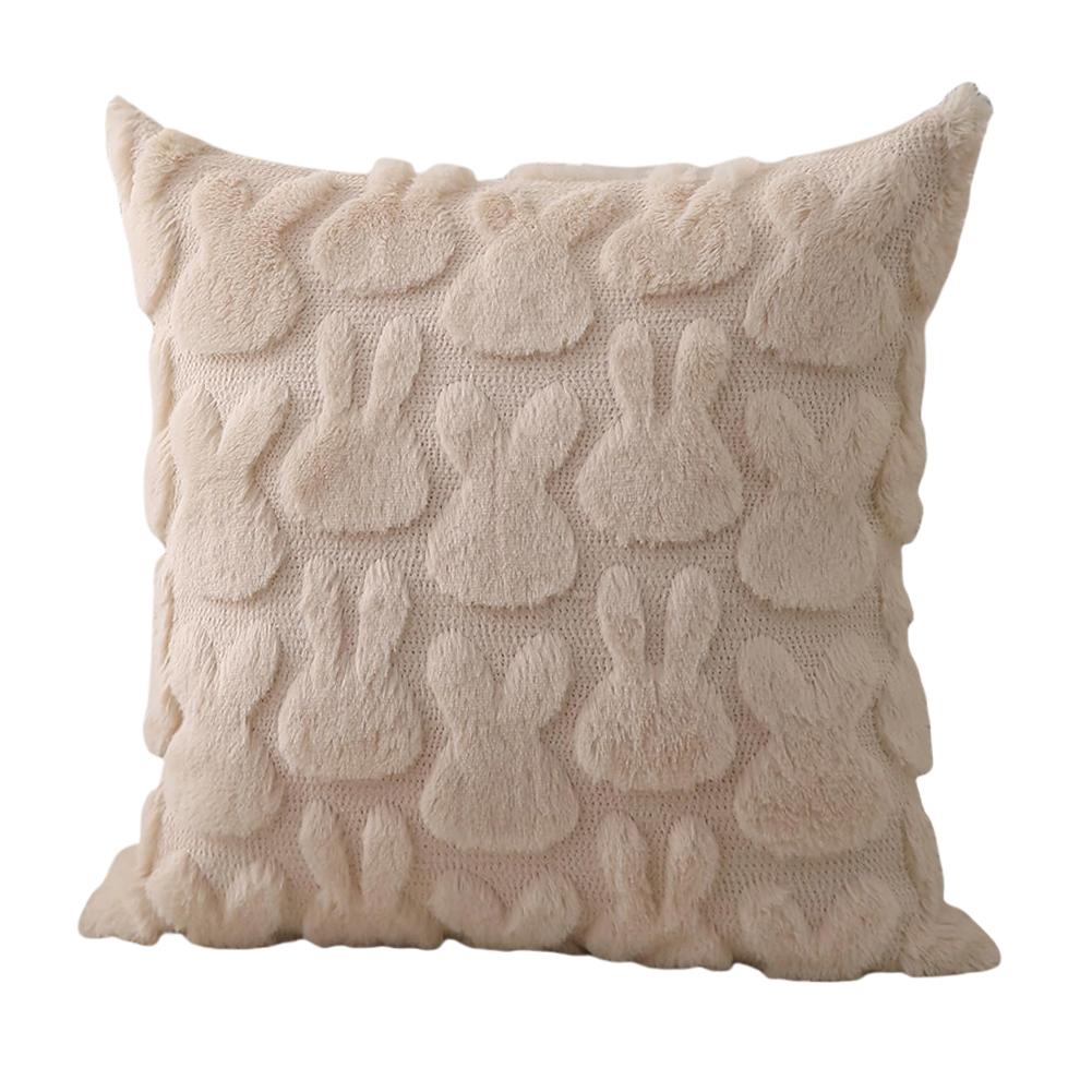 18x18cm Happy Easter Rabbit Pattern Throw Pillow Cover Wool Square Cushion Cover Soft Plush Sofa Pillowcase Home Room Decoration