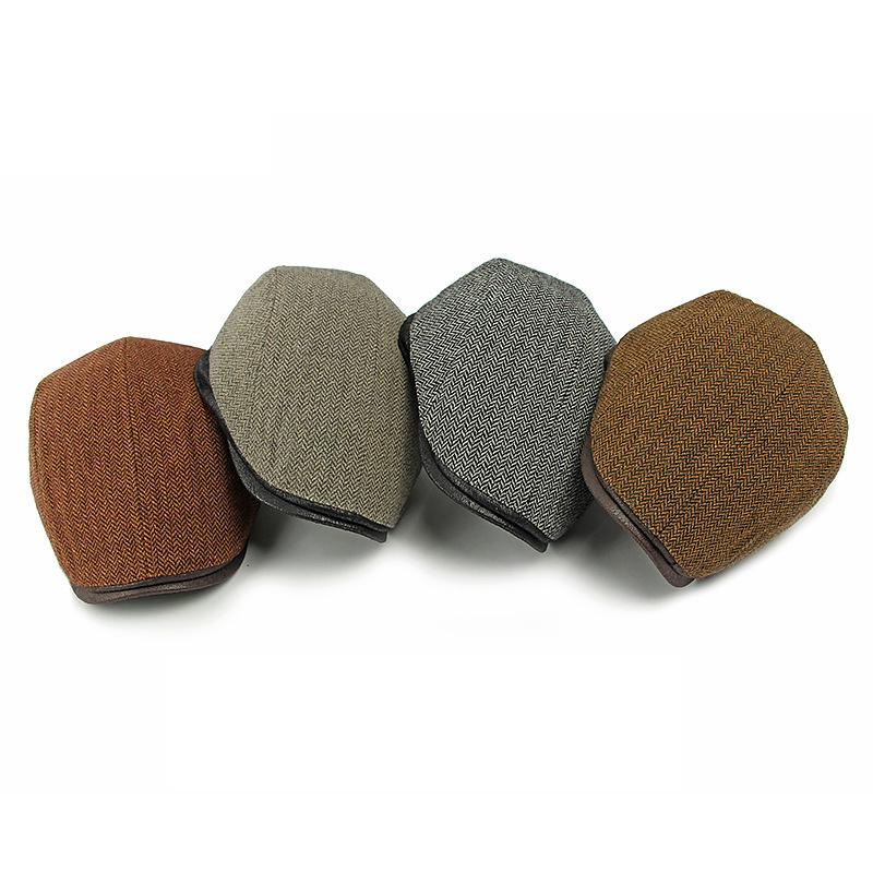 Autumn Winter Warm Hat Men's Beret British Retro Wool Forward Cap Peaked Cap