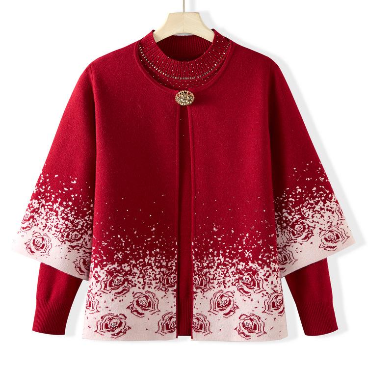 

Вязаный свитер, комплект из двух предметов, костюм для мамы, новый модный свитерный костюм, темпераментная куртка для женщин среднего возраста 4XL