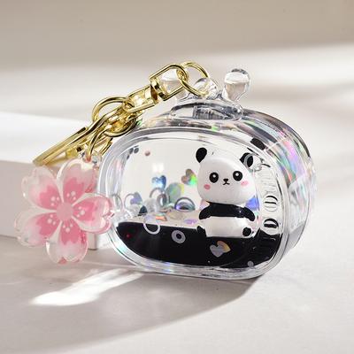 Panda Doll Keyring Cute TV Liquid Acrylic Key Chain Car Bag Accessories Pendant for Women Keychain Gift