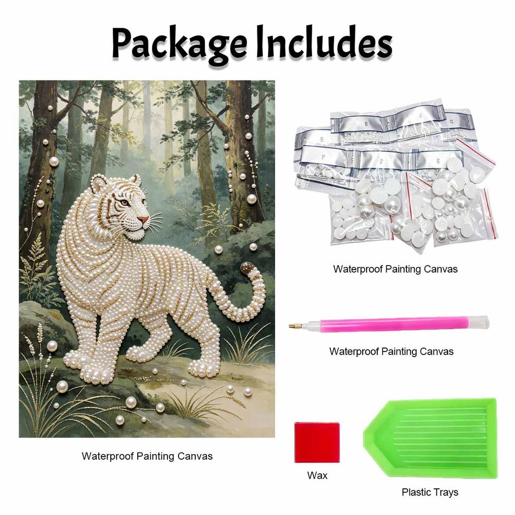 DIY Pearl Diamond Art Painting Kits for Adult and Beginners, Majestic White Tiger Sparkling Painting Craft Home Wall Decor Handmade Gift