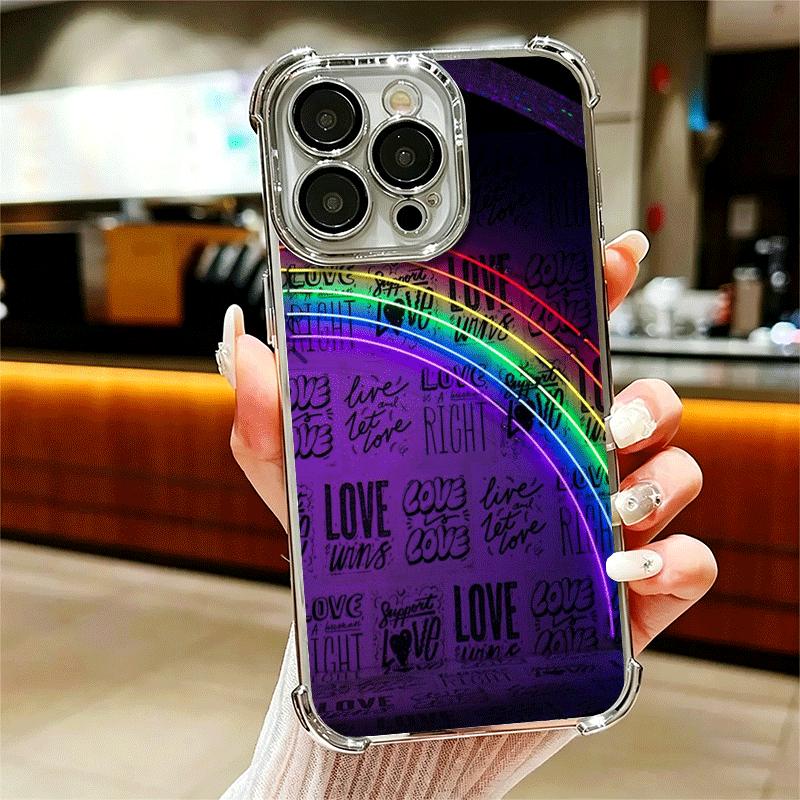 LGBT Rainbow Love Is Love Plating Phone Case For Iphone 16 17 Pro Max Air 16E 14 15 Plus 12 13 Mini Anti-Fall Airabag Cover