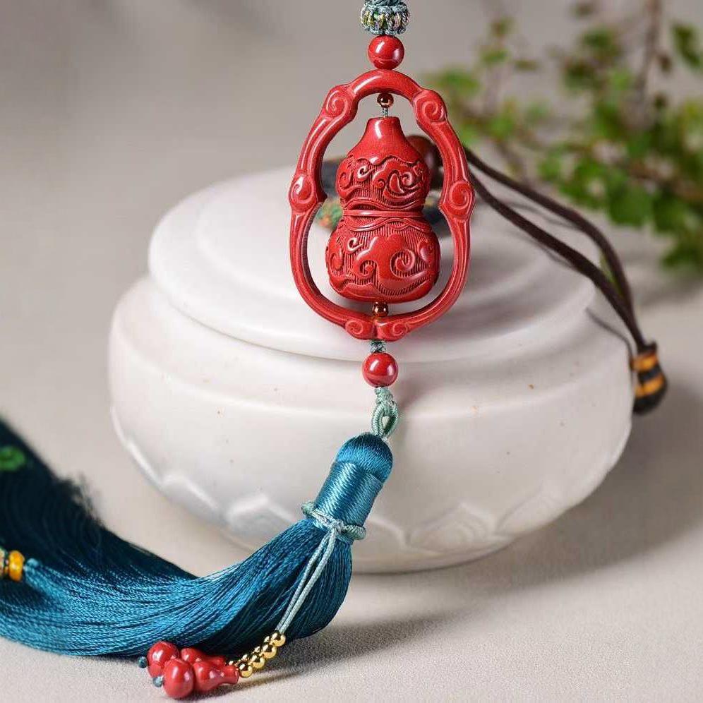 Cinnabar Sand Gourd Rearview Mirror Pendant for Cars