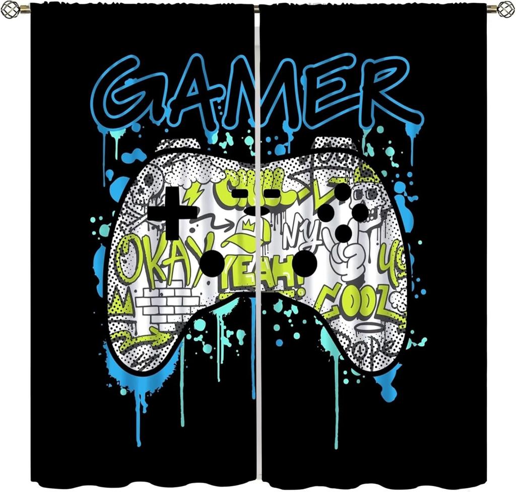 Spiel Vorhänge Cartoon Gamepad Junge Mädchen Teenager Schlafzimmer Neon Dekorativ Küche Wohnzimmer Vorhang Set Bahnen Polyester Perfekt Für Bereich