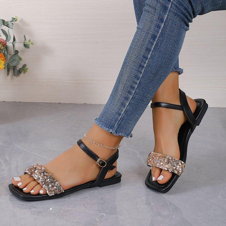 

Новые туфли на плоской подошве с цветком, слово, большие размеры, размер 43, богемные сандалии 43 чёрный