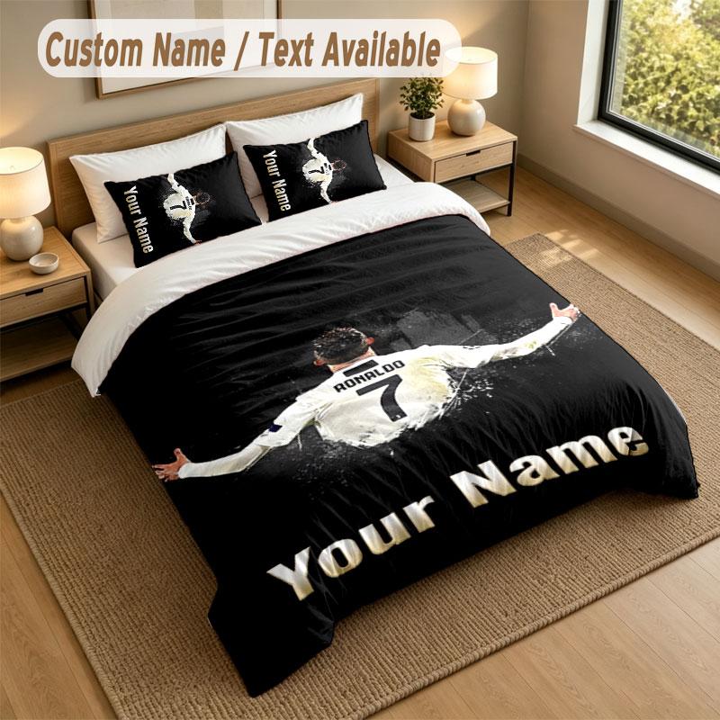 Bedding Set 1 Duvet Cover 2 Pillowcases Cristiano Ronaldo Print Soft Bed Linen Bedroom Decor