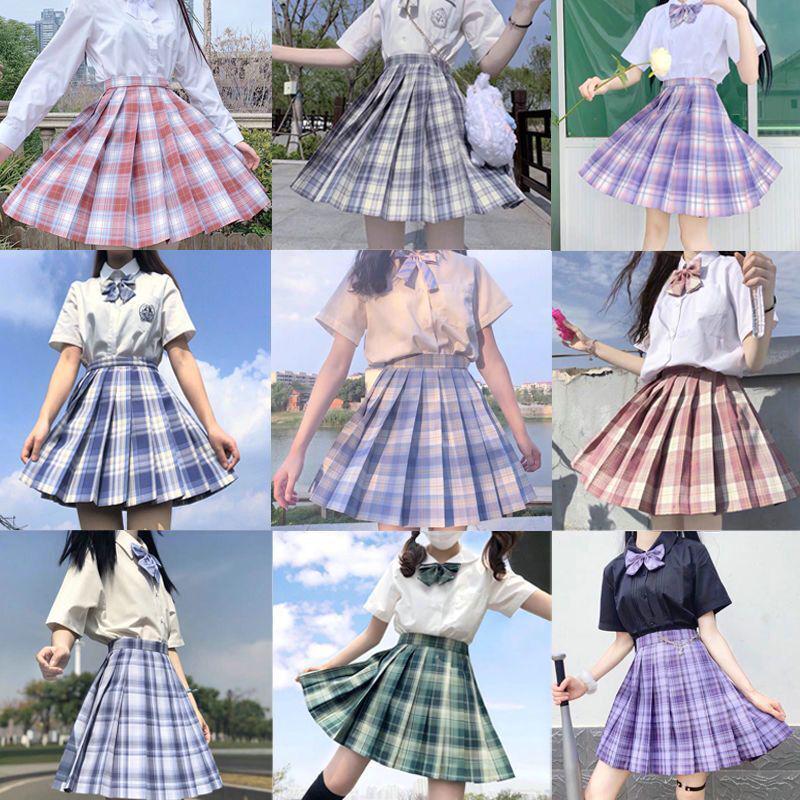 Authentic Japanese JK Plaid Mid-Length Student Uniform Set with Pleated Sailor Skirt