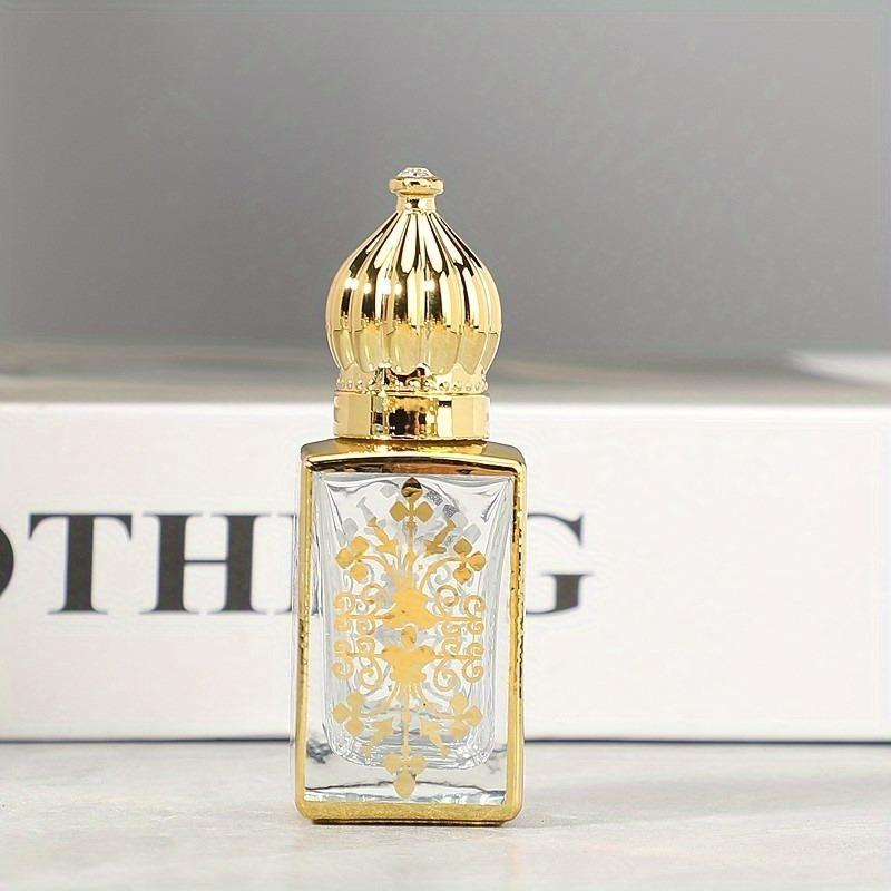 2 Pcs/set Random Pattern Luxury Golden Essential Oil Roller Bottle Refillable Perfume Bottle Glass Roll-On Essential Oil Bottle Cosmetics Container