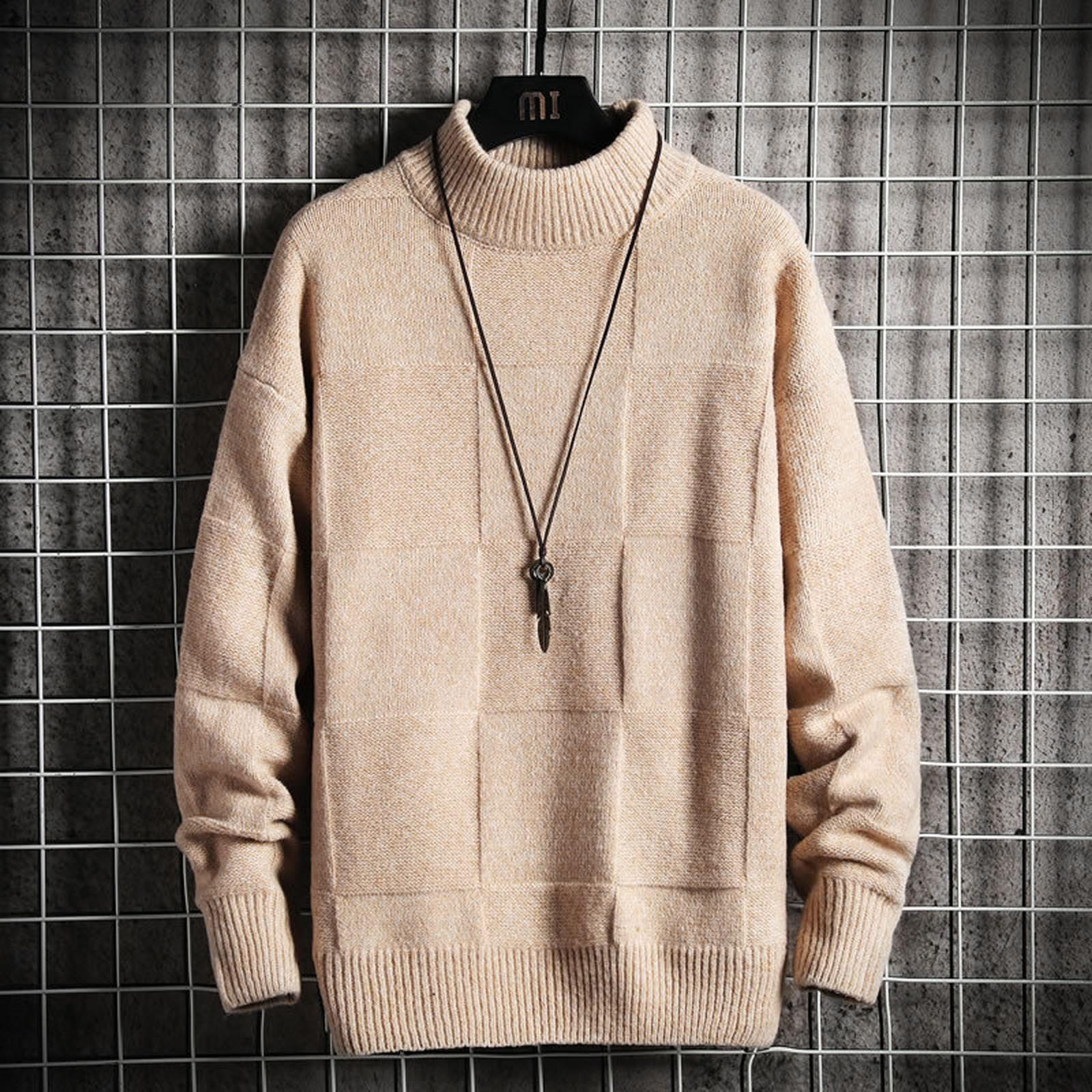 

Mens Winter Casual Color Turtleneck Long Sleeve Knitted Sweater Tops M хакі