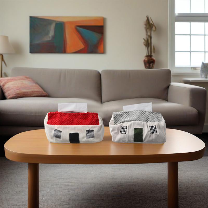 1PC Napkin Holder Creative Small House Tissue Bag Home Decoration Fabric Tissue Bag Cartoon Desktop Storage Cute 15x12.5cm