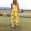 Women's Sleeveless Mid Rise 3D Digital Print Loose Casual Overalls Jumpsuit For Summer