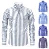 Herren Lässig Und Trendig Vierseitig -up Digitaldruck Gestreift Langarm Revers Knopfhemd