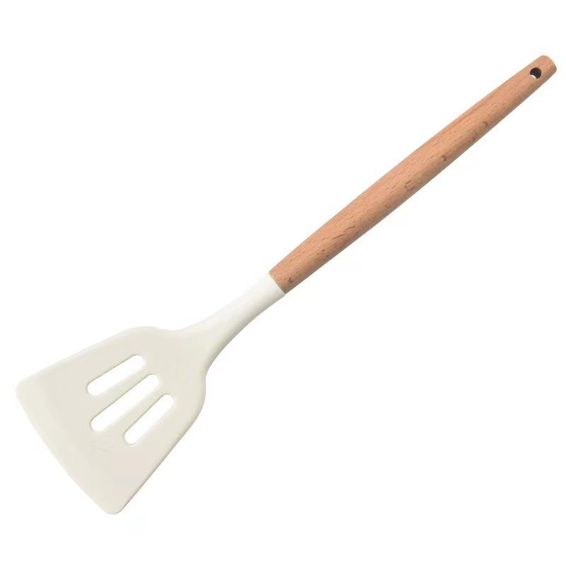 Eco-Friendly Wooden Handle White Silicone Spatula - Heat Resistant Kitchen Utensil