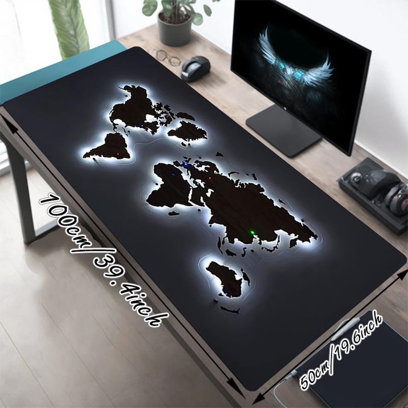 1Pc World Map Illumination Gaming Mouse Pad Keyboard Desk Mat Non-slip Rubber Lock Edge Waterproof Computer Mousepad for Office Home Decor Ey157