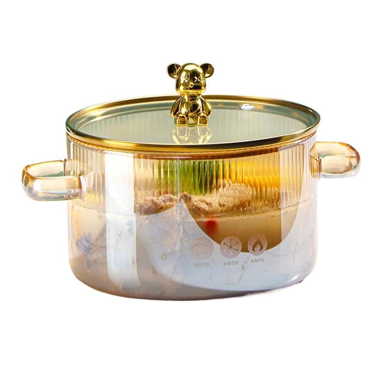 Thickened high borosilicate glass stew pot,transparent cooking pot,soup pot,heated double handle stew pot with lid, cooking tool