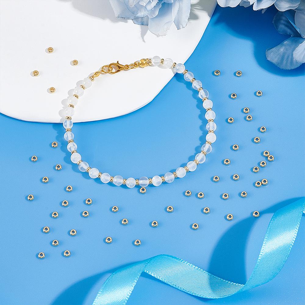 200Pc Rack Plating Brass Spacer Beads, Long-Lasting Plated, Cadmium Free & Lead Free, Rondelle, Real 18K Gold Plated, 3x1.5mm, Hole: 1mm
