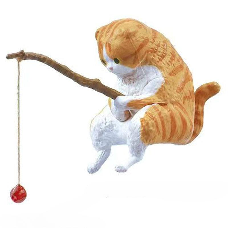 Fishing Cat Ornaments Aquarium Decoration Fish  Landscaping Cartoon Cat Statue Mini Resin Figurine Home Decorations