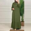 Elegant Puff Sleeve Solid Color Arabic Long Dress with Ruffles