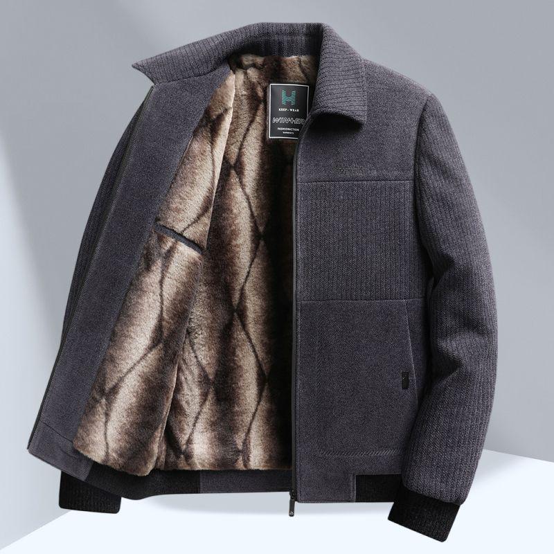Dad's Velvet Thickened Winter Jacket for Middle-Aged & Elderly Men - Chenille Lapel Woolen Coat