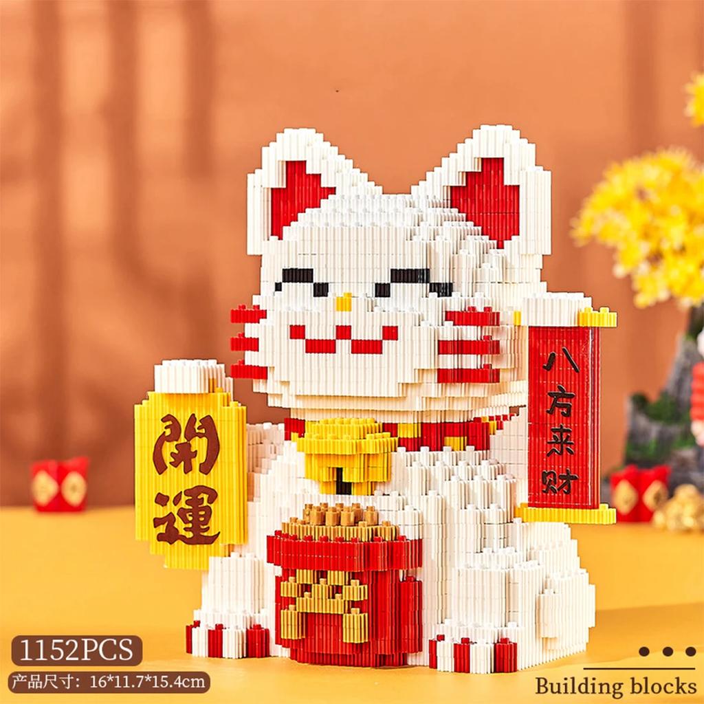 Funny Lucky Cat Diamond Building Blocks Welcoming Money Rich Cat Assembled Mini Bricks Decorations Toy For New Year Gift