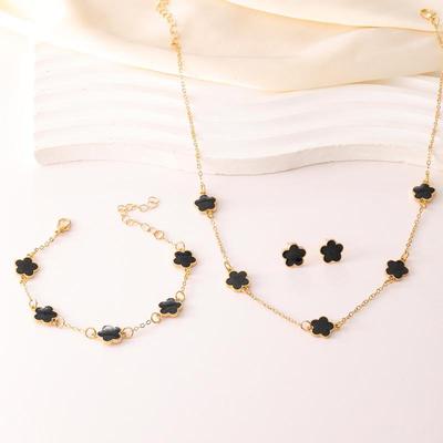 Set di Gioielli da Donna a 3 Pezzi Quadrifoglio Fortunato: Collana, Bracciale e Orecchini