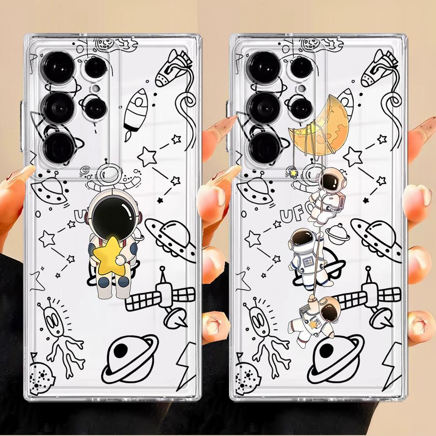 Cartoon Cute Astronaut Phone Cover Case for Samsung Galaxy S21 S23 Ultra S26 S24 S25 Edge S22 FE Note 20 Ultra 10 S20 Plus