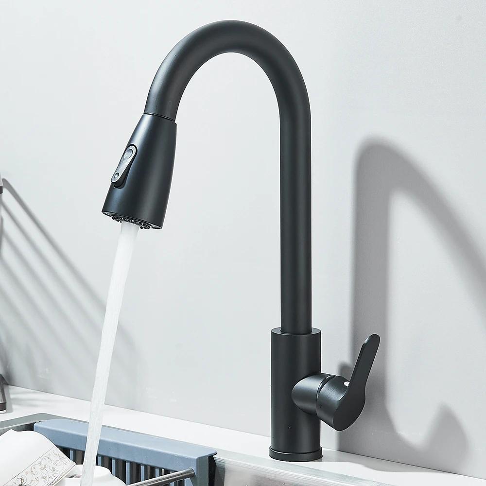 304 brushed kitchen faucet, black surface faucet, kitchen sink faucet, pull-out kitchen faucet, single hole faucet