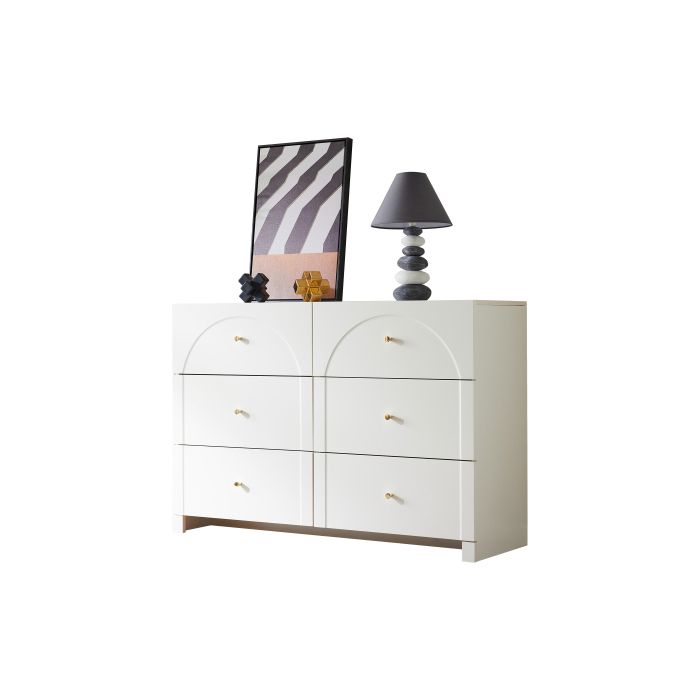 Commode - MUVOE - 6 Tiroirs - Blanc Crème - Romantique - H82/B120/T40 Cm