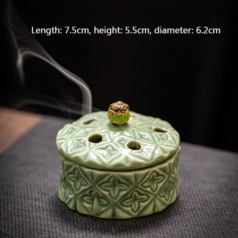 

2h Round/oval Celadon Incense Burner/Temple Worship Buddha Tearoom Studyroom Desktop Placement Decoration Incense Coil Censer