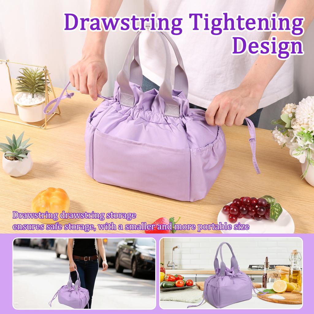 Cute Food Bag Women with Handle and Multiple Pockets Reusable Large Capacity Insulation Food Bag with Cinch Closure for Office