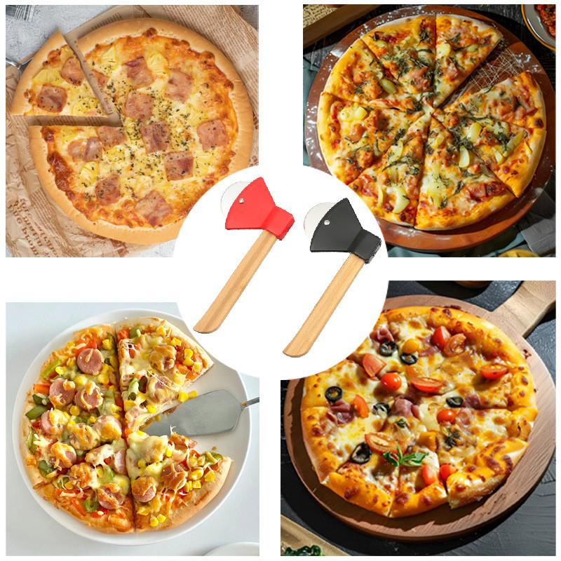 Bamboo Steel Stainless Handle Hatchet Pizza Tool Round Single Baking Wheel