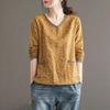 Vintage T Shirt Women Long Sleeve Shirt Cotton Linen V Neck Loose Tee Shirt Woman Autumn Clothes Basic Tshirt Ladies Top Casual