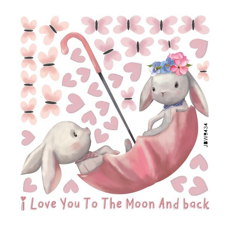 Watercolor Cartoon Bunny Wall Stickers Baby Nursery Wall Decals for Kids Room Living Room Bedroom Home Decor Rabbit Stickers PVC