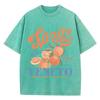 Orange Fruit Printed Washed T-shirt for Men Cotton T-shirt with Holes Round Neck Comfortable Top for Summer